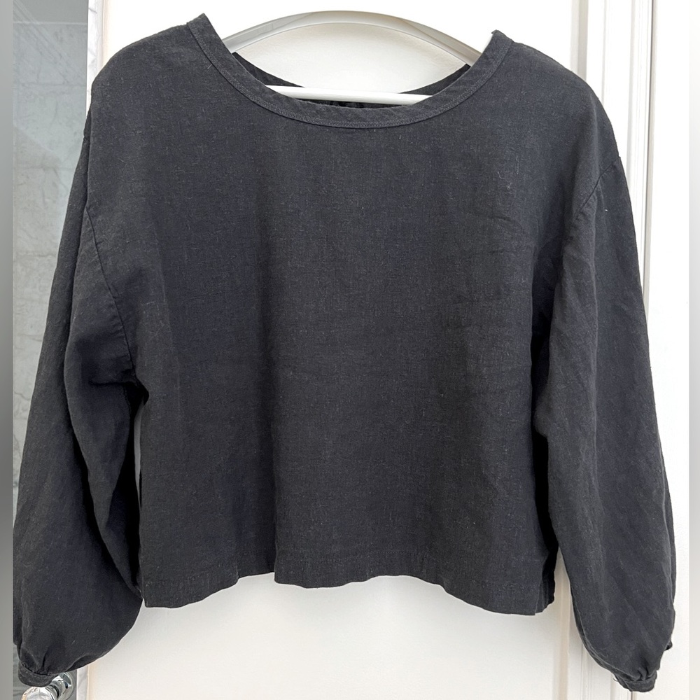 Longway California black linen blouse sz Med